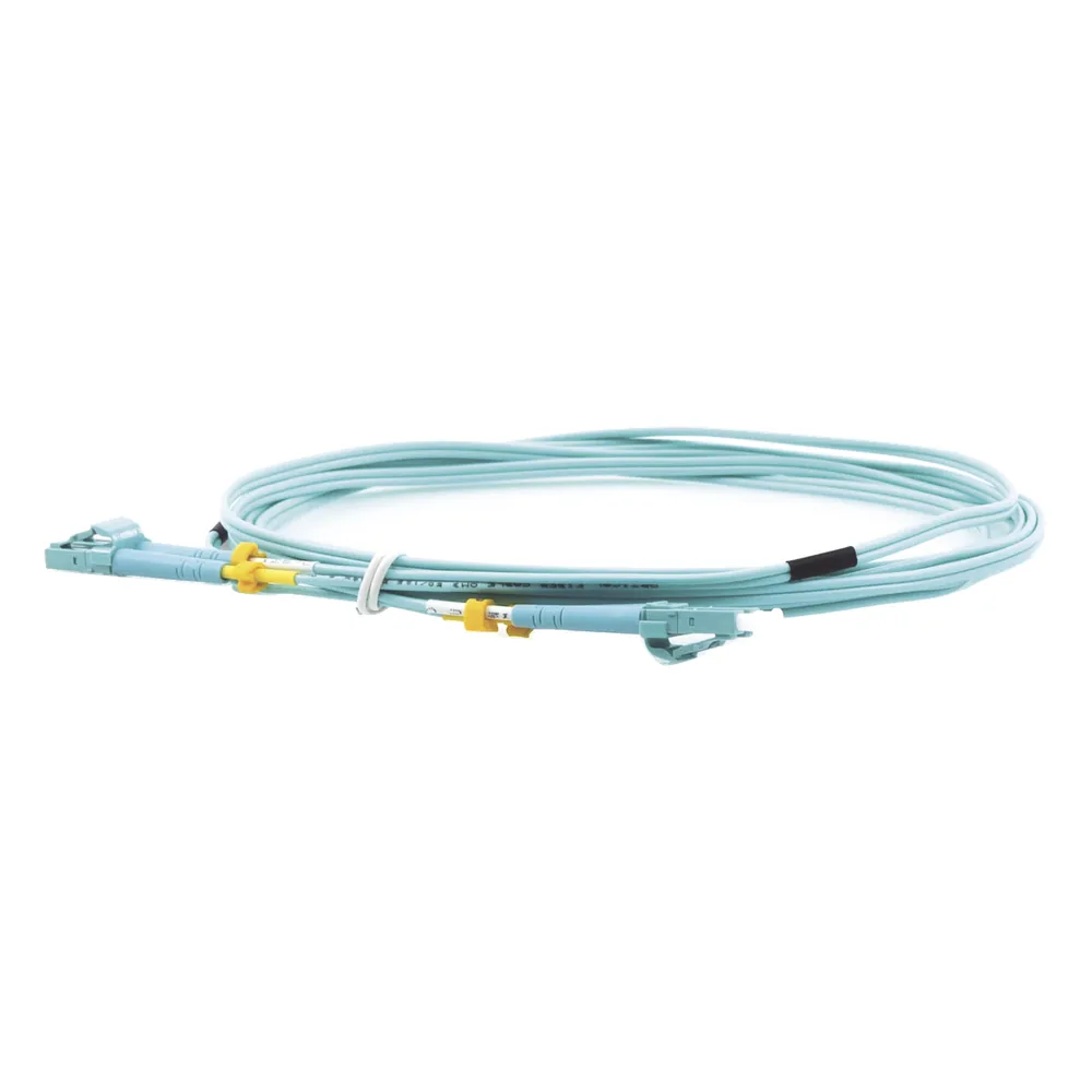 Jumper de Fibra Óptica Multimodo LC-LC duplex 10 G, 50/125 OM3, Color Aqua, 3 Metros