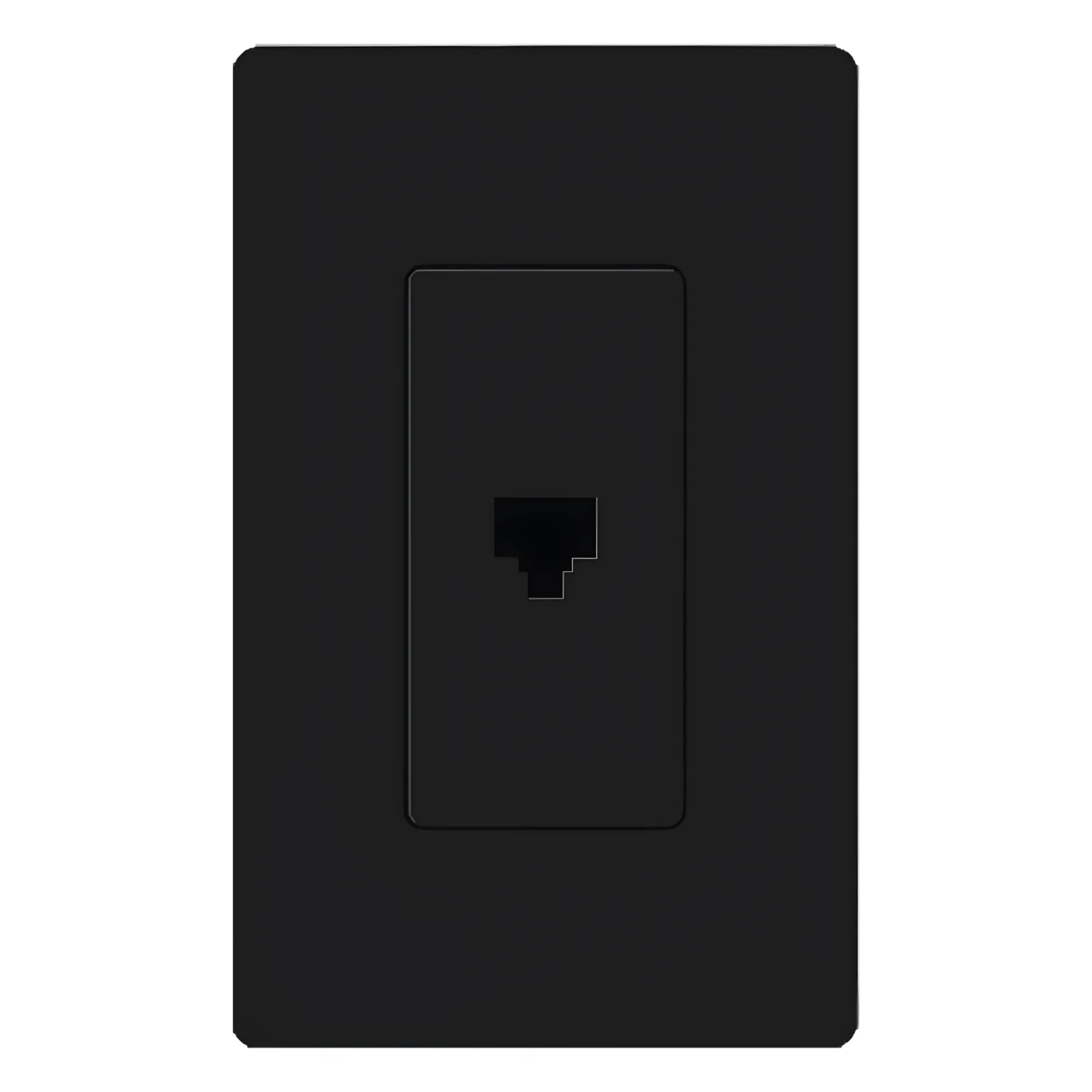 Salida telefónica sencilla RJ11 de 6 conductores estilo Claro, montaje al ras en apertura de placa tipo designer, color negro brillante