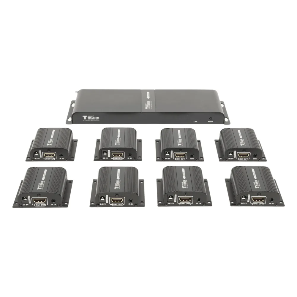 Kit Divisor y Extensor HDMI (Extender Splitter) / Divide 1 Fuente HDMI a 8 Pantallas / Extiende la señal HDMI hasta 40 m / Resolución 1080P @ 60 Hz / Cat 6/6a/7 / Uso 24/7 / Salida Loop en el Tx / IR / Alimente solo el Tx (PoC).