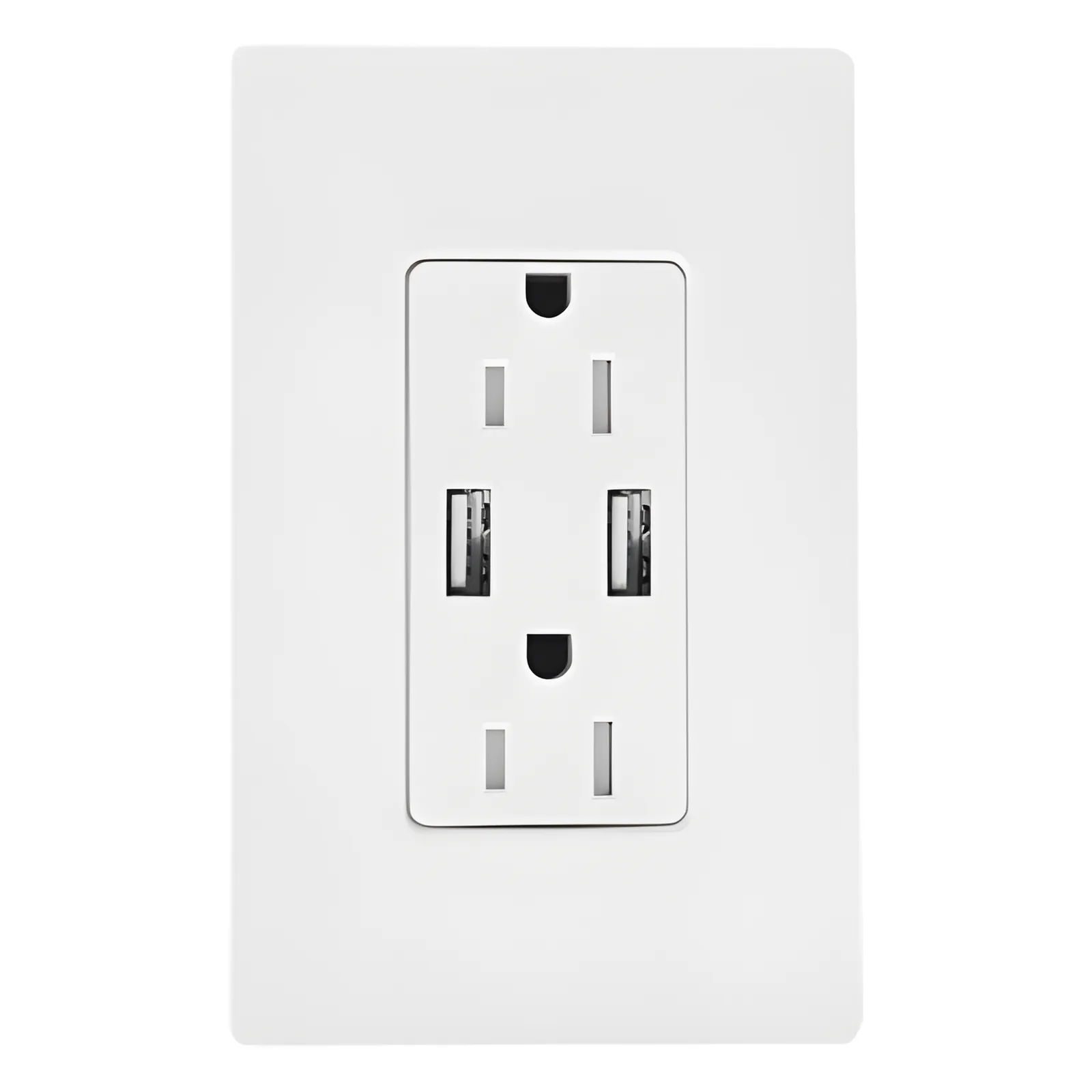 Receptáculo 15 A, 125 V con dos puertos USB tipo A de 3.8 A combinados, resistente a manipulaciones, estilo Claro en acabado satinado color Snow