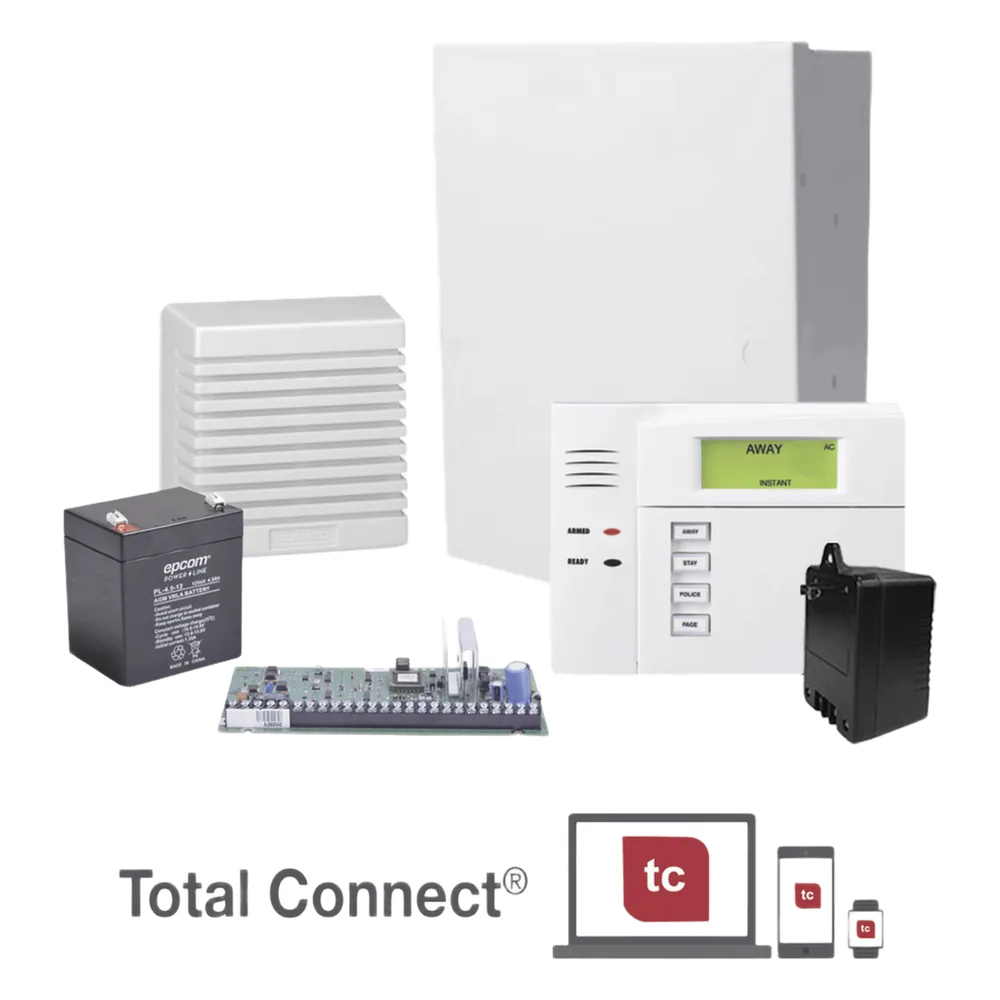 Kit de panel de alarma de intrusión de 8 zonas cableadas y hasta 40 inalámbricas, con teclado, transformador, batería y sirena de 15 W