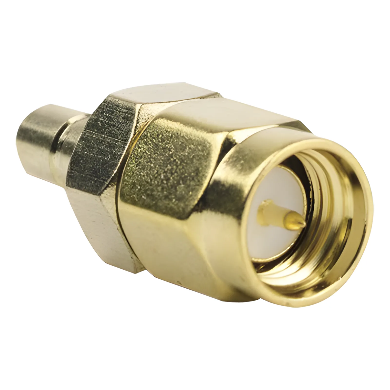 Adaptador Coaxial en Línea, de Conector SMA Macho a SMB Hembra, Oro/ Oro/ Teflón.