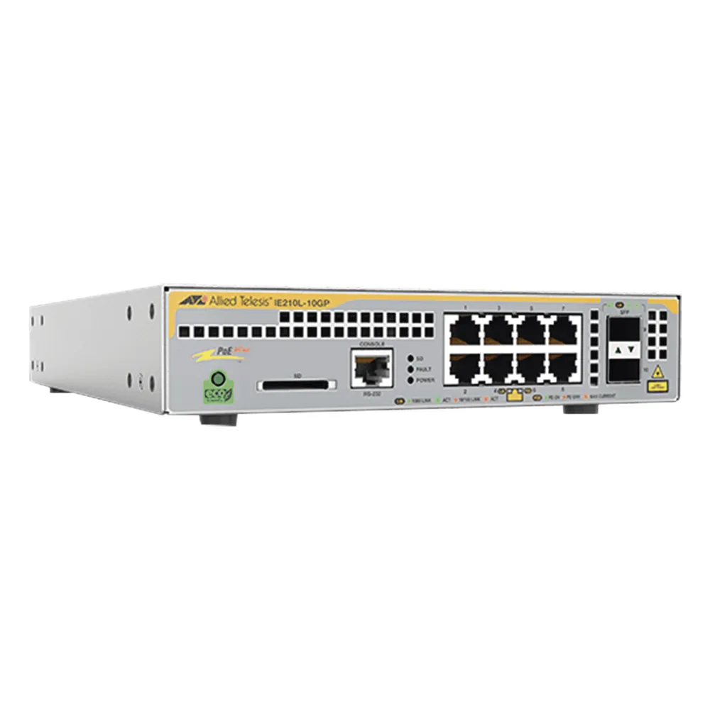 Switch Industrial-Lite PoE+ administrable capa 2 de 8 Puertos 10/100/1000 Mbps + 2 puertos SFP, 124 W