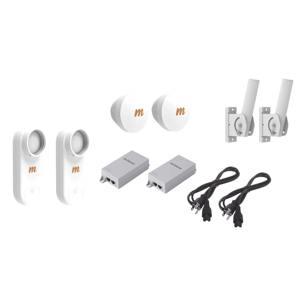 Kit de 2 radios C5X con 2 antenas de (16 dBi), rango de frecuencia extendida (4.9 a 6.4 GHz), incluye inyector POE, cable de alimentación y 2 FLEXIMOUNT-XL para alineación, distancia de hasta 6 km