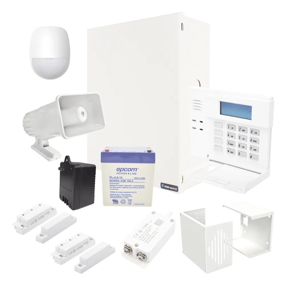 Kit de panel de alarma híbrido de 8 a 48 zonas con teclado de palabras fijas y sensores alámbricos