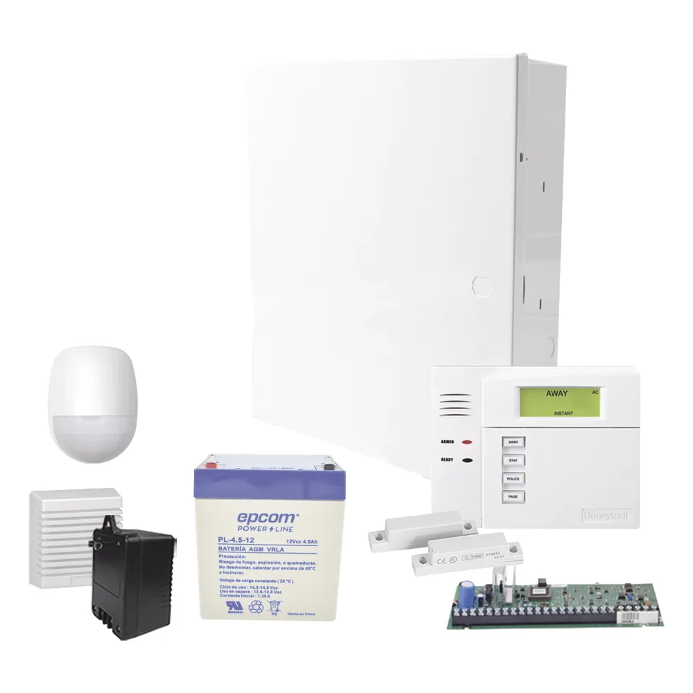 Kit de alarma de intrusión cableado VISTA-48LA con sensor de movimiento, contactos magnéticos, sirena de 15 W, batería y transformador