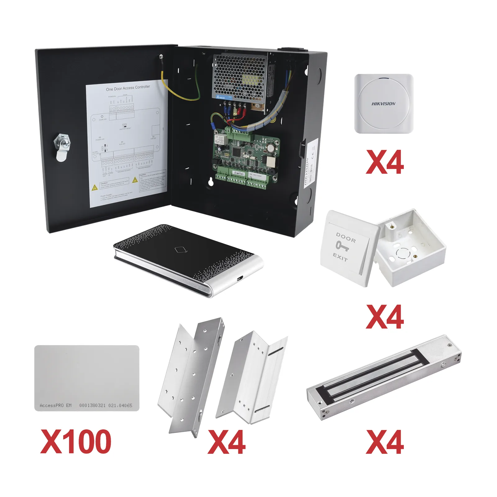 Kit de Control de Acceso con TARJETA para 4 Puertas / TODO INCLUIDO / Software IVMS4200 incluido