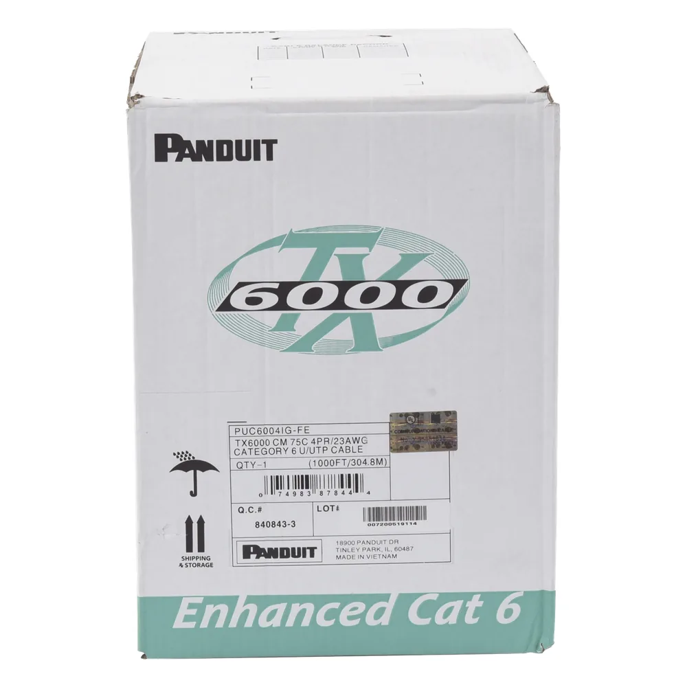 Bobina de Cable UTP 305 Metros (1000 Pies) de Cobre, TX6000™ PanNet, Reelex, Gris Internacional, Categoría 6 Mejorado (23 AWG), PVC (CM), de 4 Pares