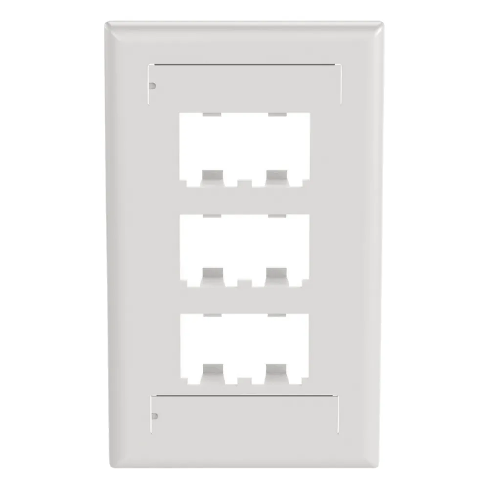 Placa de Pared Vertical Clásica, Salida Para 6 Puertos Mini-Com, Con Espacios Para Etiquetas, Color Blanco