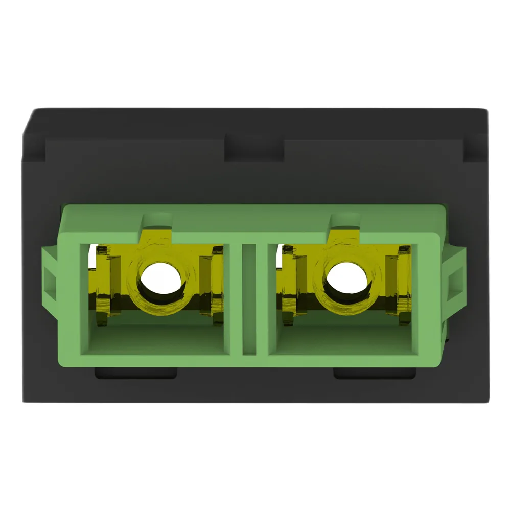 Módulo Acoplador SC/APC Duplex, para Fibra Óptica Monomodo OS1/OS2, Tipo Mini-Com, Color Negro