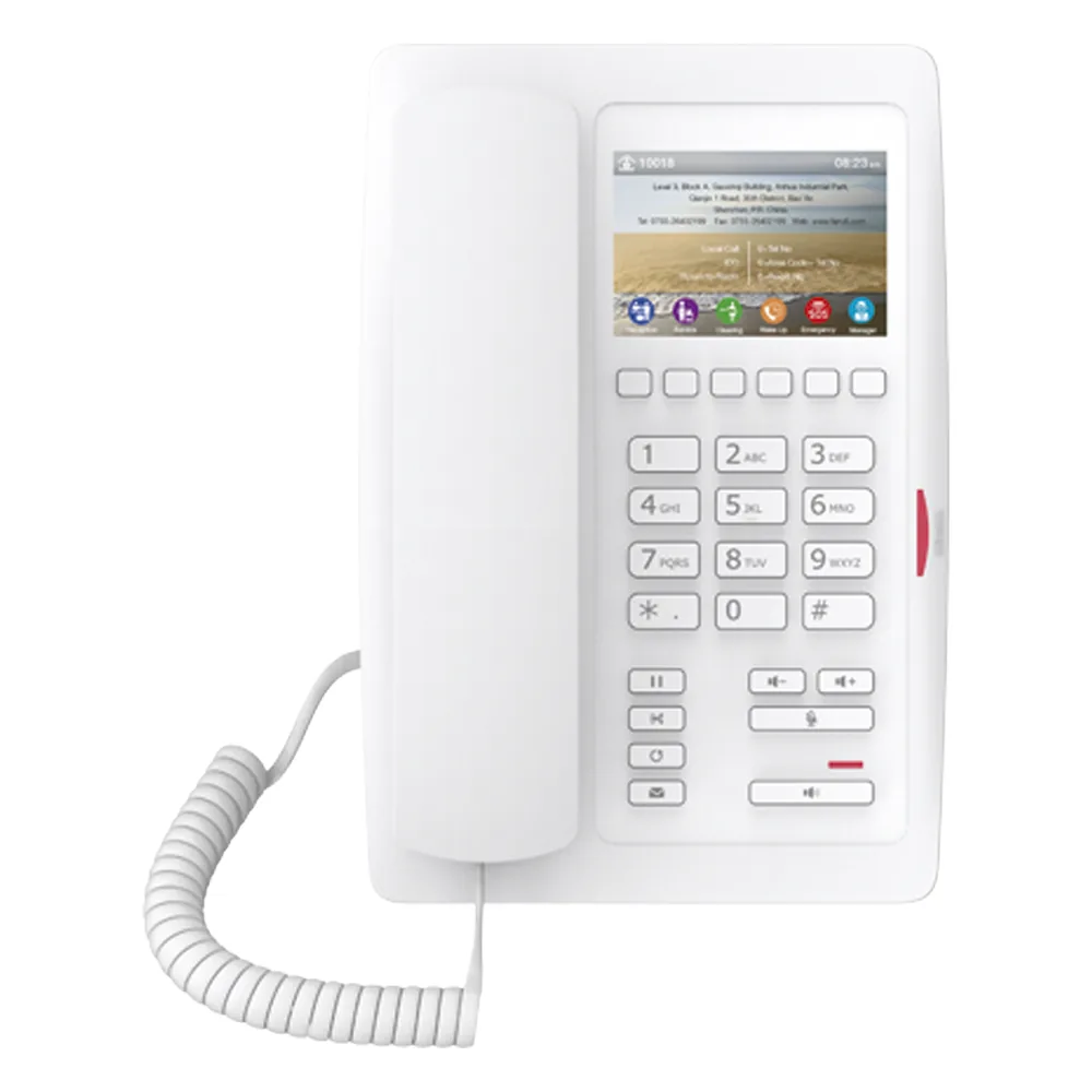 (H5 Color Blanco)Teléfono para Hotelería, profesional de gama alta con pantalla LCD de 3.5 pulgadas a color, 6 teclas programables para servicio rápido (Hotline) PoE