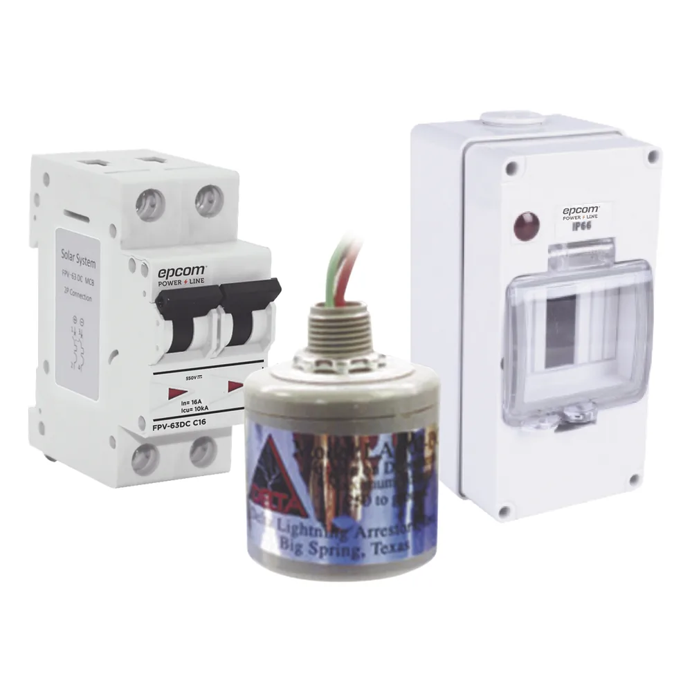 Kit de Centro de Carga Para Corriente Directa, Breaker de hasta 800 Vcc de 16 A con Supresor de Descargas Atmosféricas.