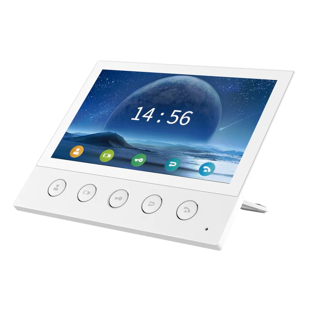 Monitor IP/SIP para interior, Wi-Fi, pantalla táctil de 7", audio de 2 vías, PoE, 8 interfaces de entrada de alarma.