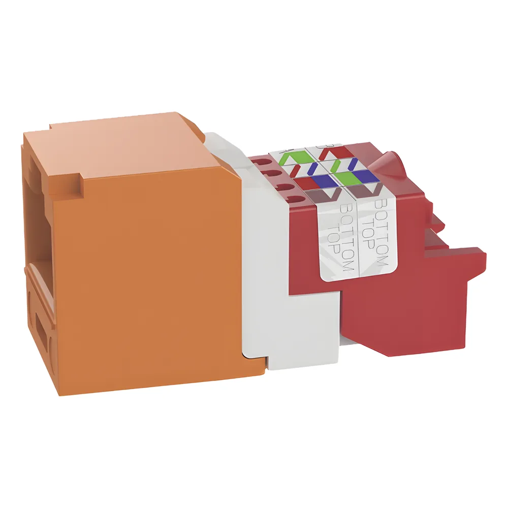 Conector Jack RJ45 Estilo T, Mini-Com, Categoría 5e, de 8 Posiciones y 8 Cables, Color Naranja