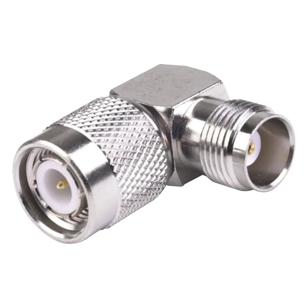 Adaptador de TNC Macho a TNC Hembra en Ángulo Recto, RoHs Compliant, Níquel/ Oro/ Teflón.