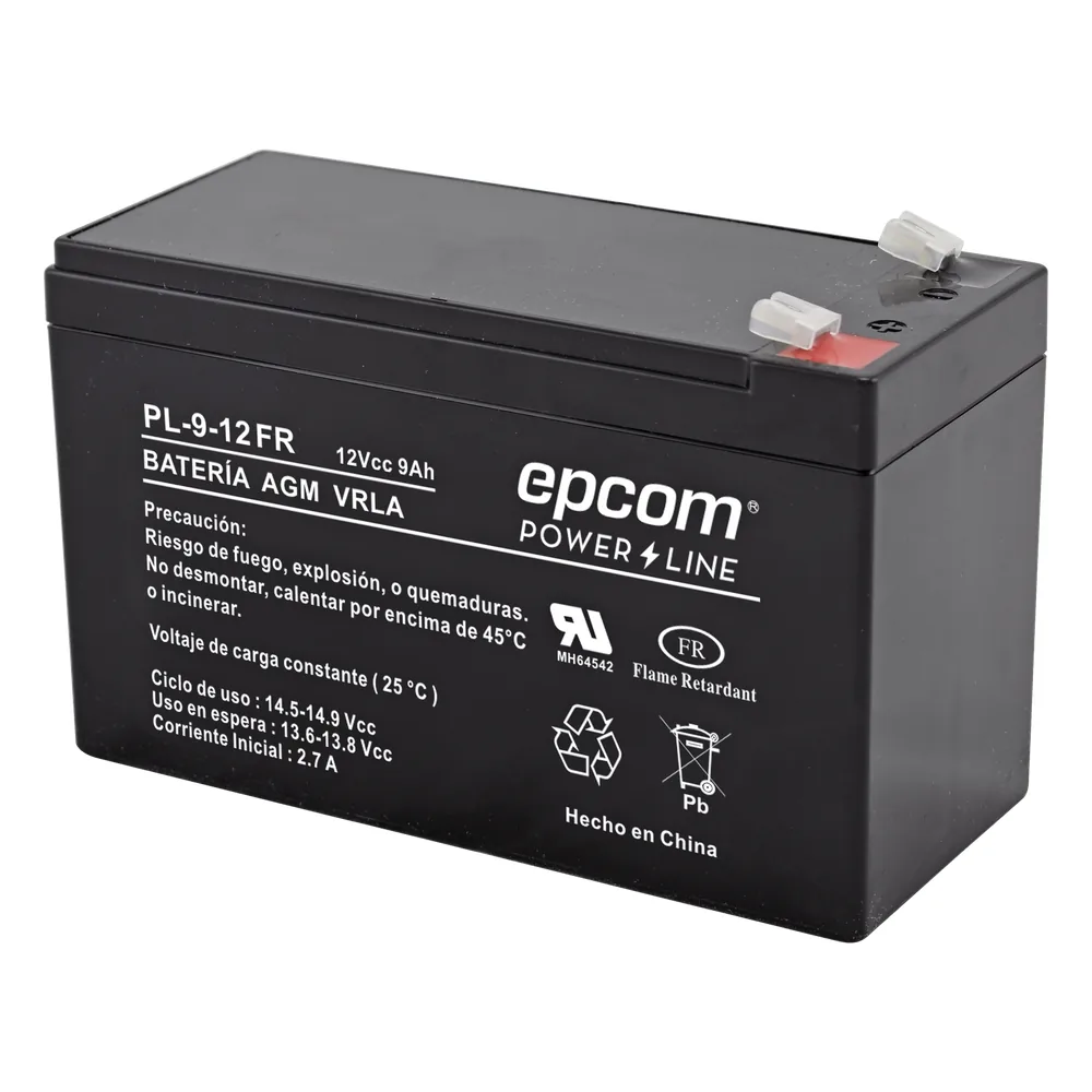 Batería 12 Vcc / 9 Ah / UL / Tecnología AGM-VRLA / Retardante a la flama / Para uso en equipo electrónico Alarmas de intrusión / Incendio/ Control de acceso / Video Vigilancia / Terminales tipo F1 / Cargador recomendado CHR-80.