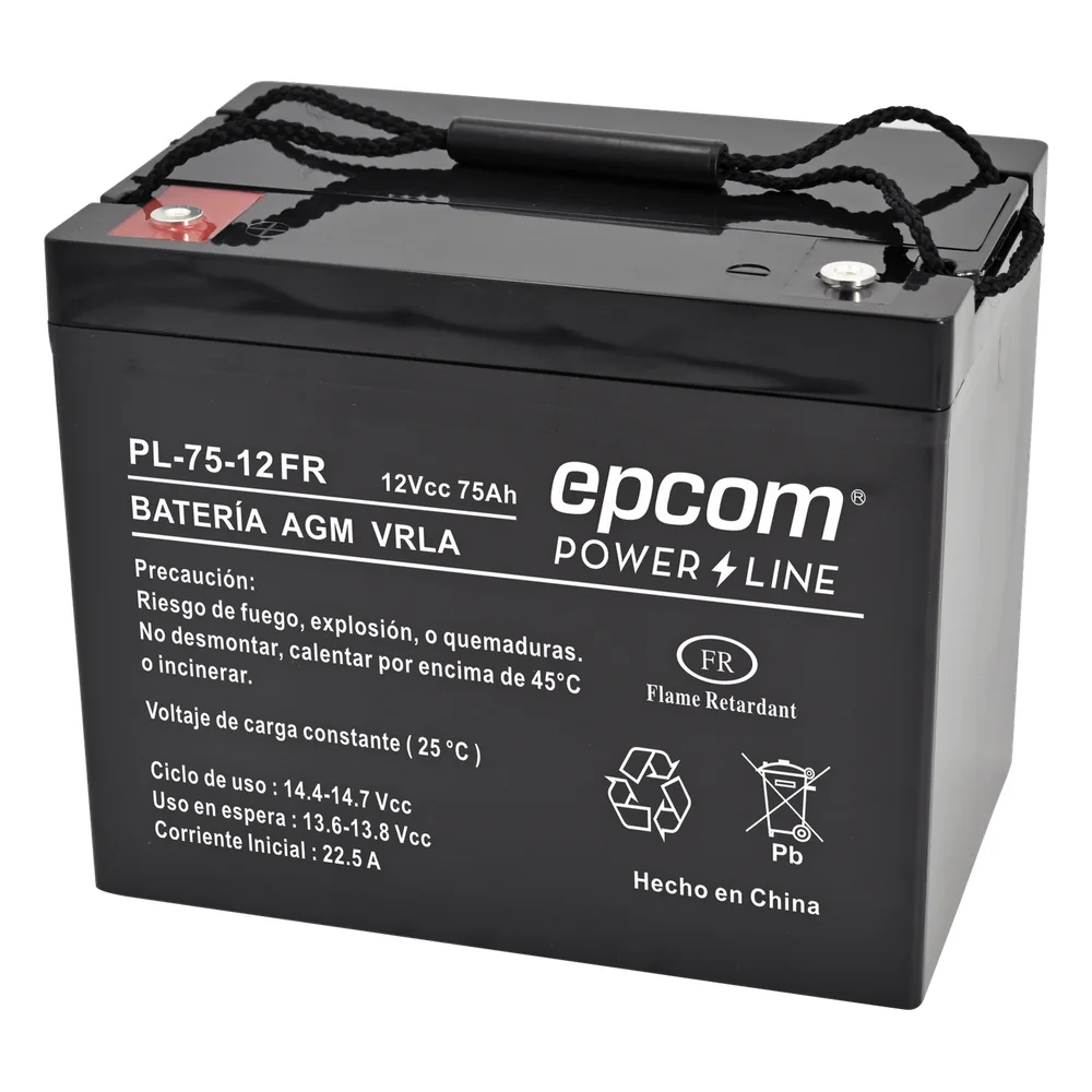 Batería 12 Vcc / 75 Ah / UL / Tecnología AGM-VRLA / Retardante a la flama/ Uso en: Aplicaciones fotovoltaicas / Terminales tipo M6 / Cargador recomendado CHR-250.