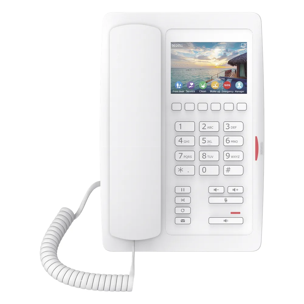 (H5W Color Blanco)Teléfono IP WiFi para Hotelería, profesional de gama alta con pantalla LCD de 3.5 pulgadas a color, 6 teclas programables para servicio rápido (Hotline) PoE