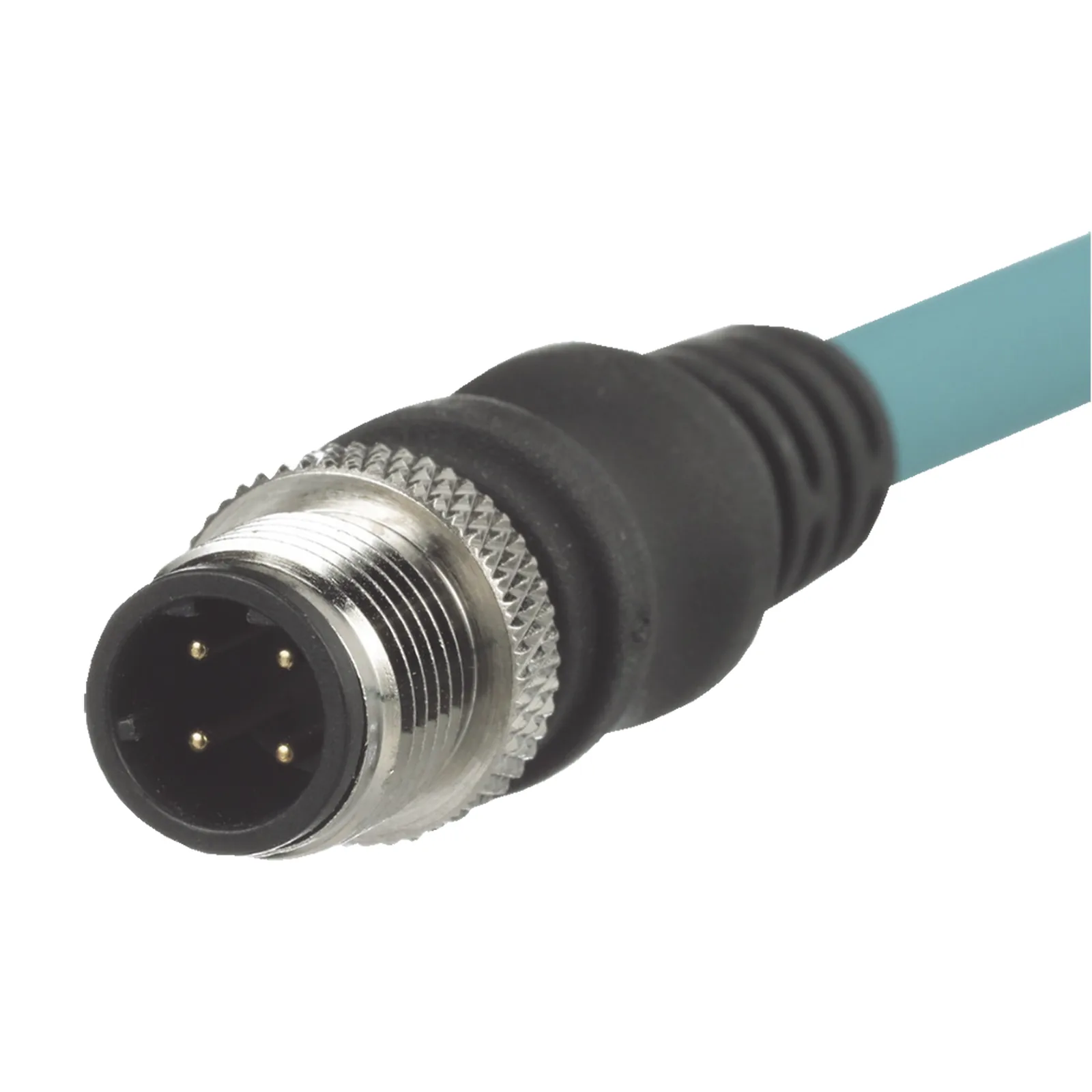 Cable de Conexión IndustrialNet Cat5e, Con Conector Recto M12 D-Code Macho en Ambos Extremos, Blindado S/FTP, Forro TPO, Color Azul Cerceta, 1 Metro