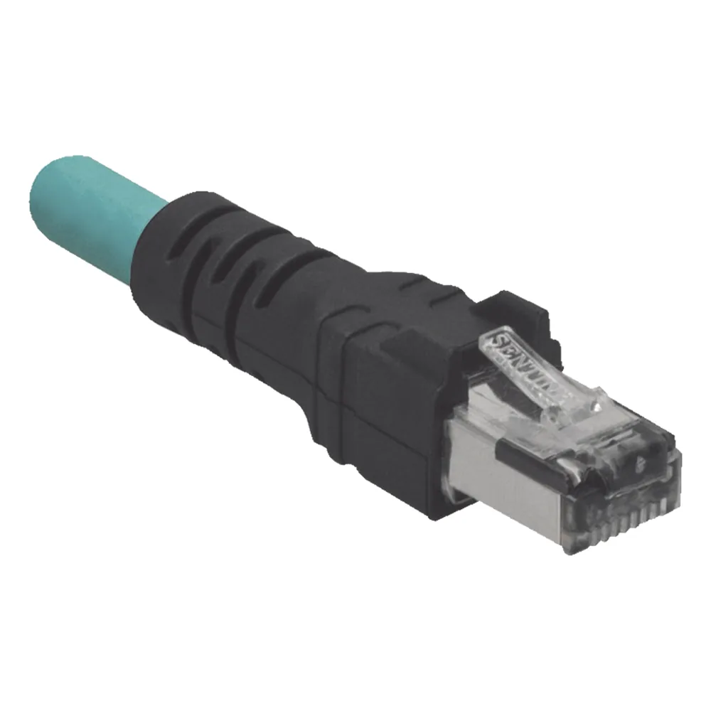Cable de Conexión IndustrialNet Cat5e, de M12 D-Code Macho a Plug RJ45, Blindado S/FTP, Forro TPO, Color Azul Cerceta, 5 Metros