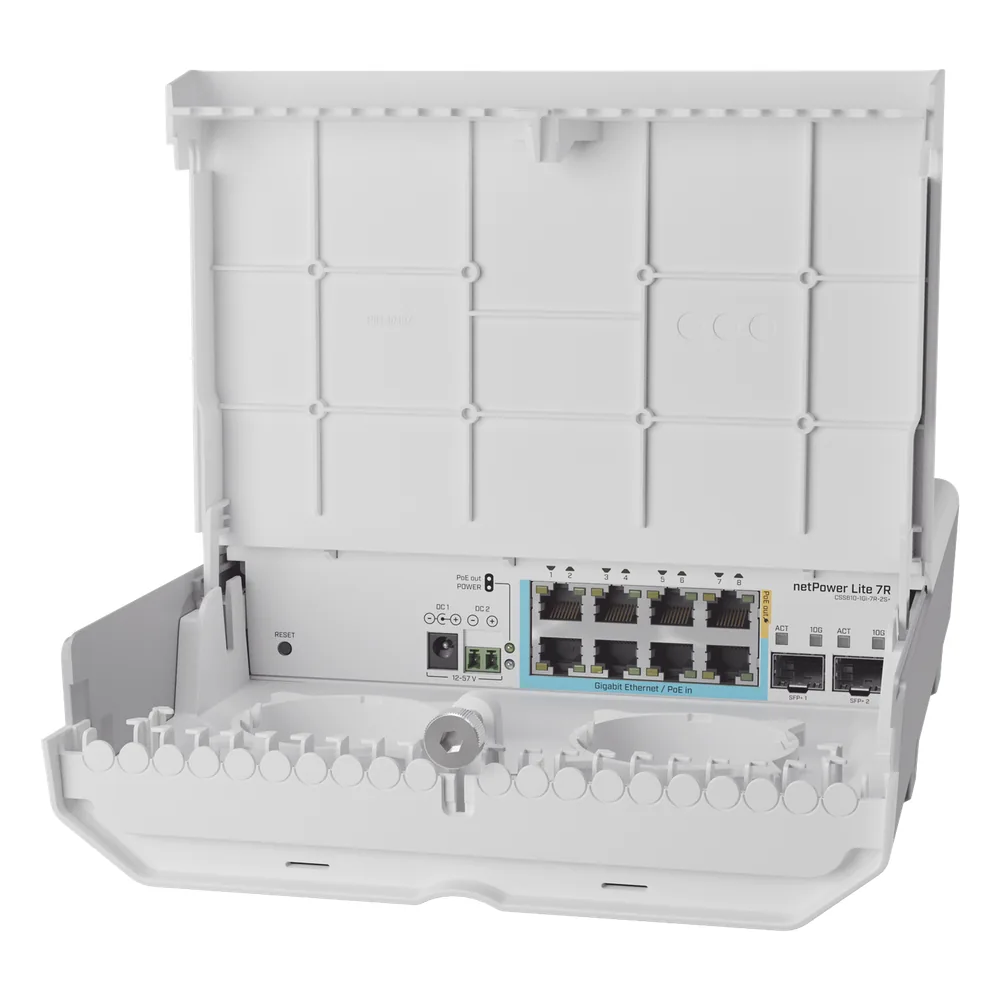 (CSS610-1Gi-7R-2S+OUT) netPower Lite 7R Switch Smart 7 puertos PoE Inverso Gigabit, 2 SFP+ 10G, para exterior