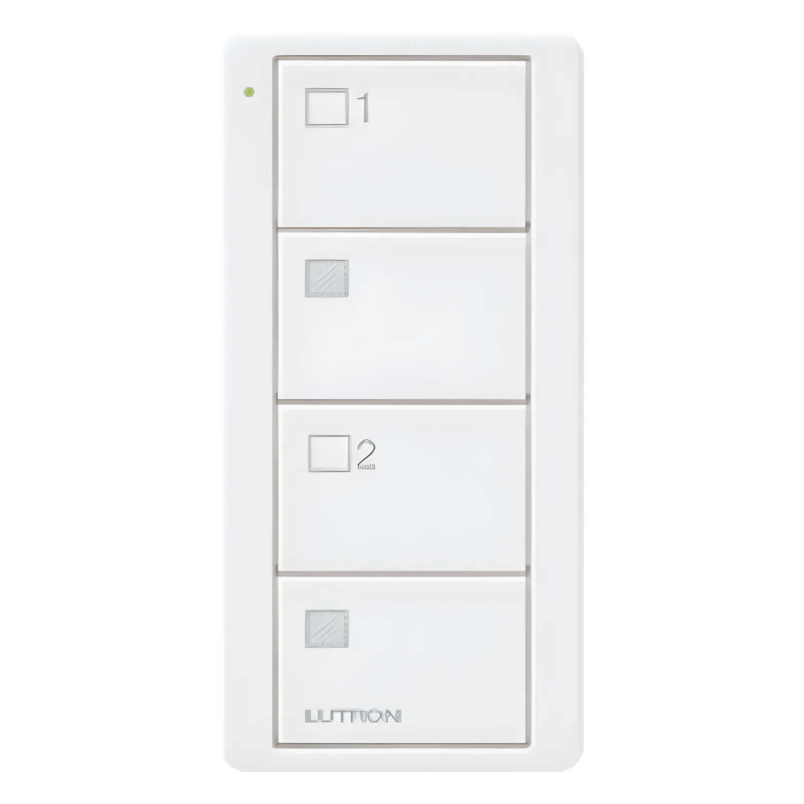 Control Pico inalámbrico de 4 botones para 2 grupos de cortinas o persianas con apertura y cierre por grupo, batería CR2032 de hasta 10 años, color blanco brillante