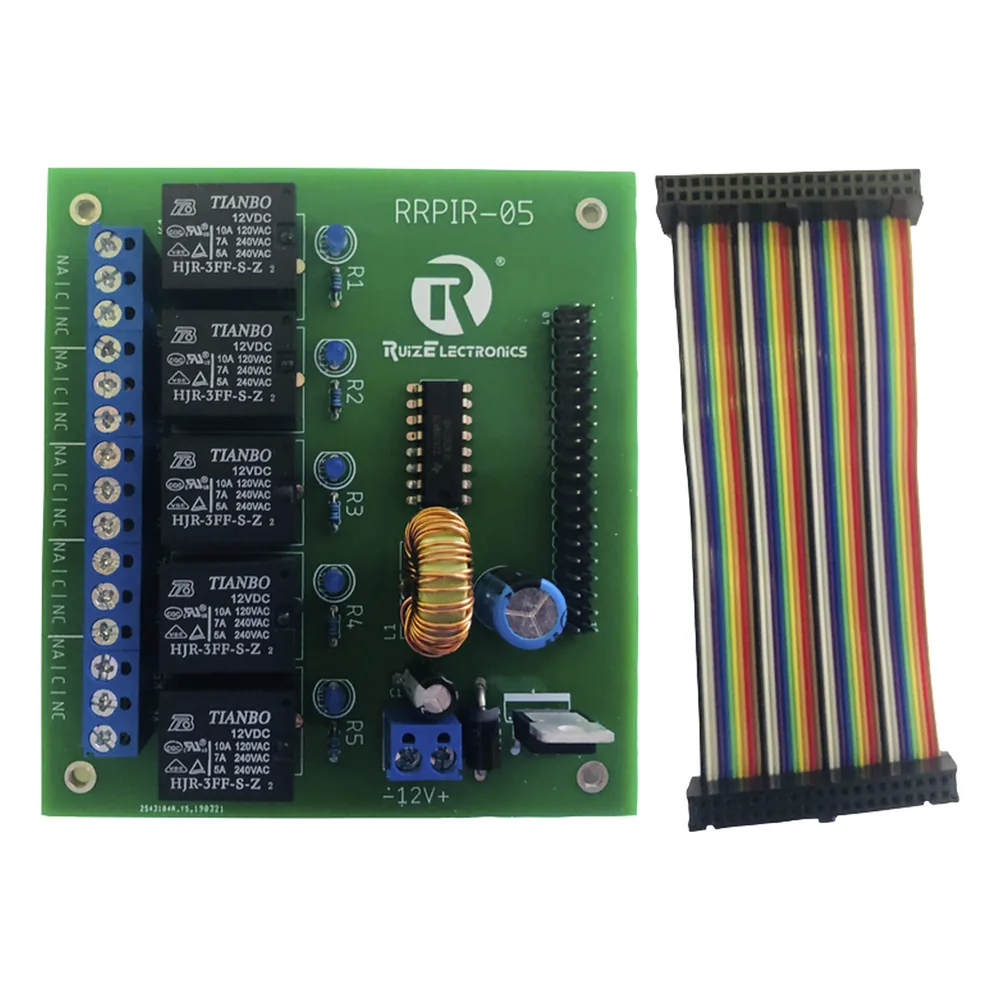 Tablilla interfaz de 5 relevadores con arnés 20x2 pines para Raspberry Pi
