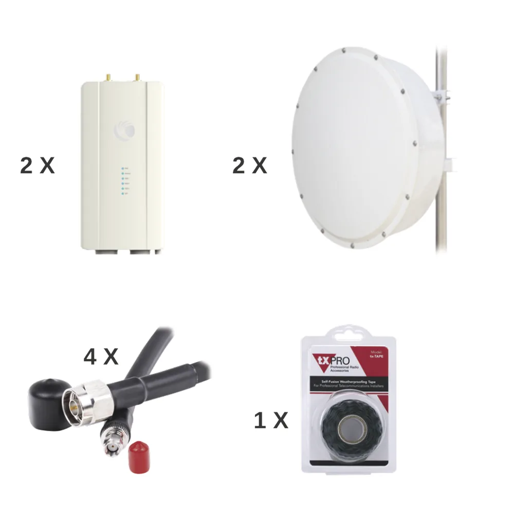 Enlace completo de 2 radios FORCE400C con antenas TXP-4965-30PB2-KIT (30 dBi), rango de frecuencia extendida (4.9 a 6.2 GHz)