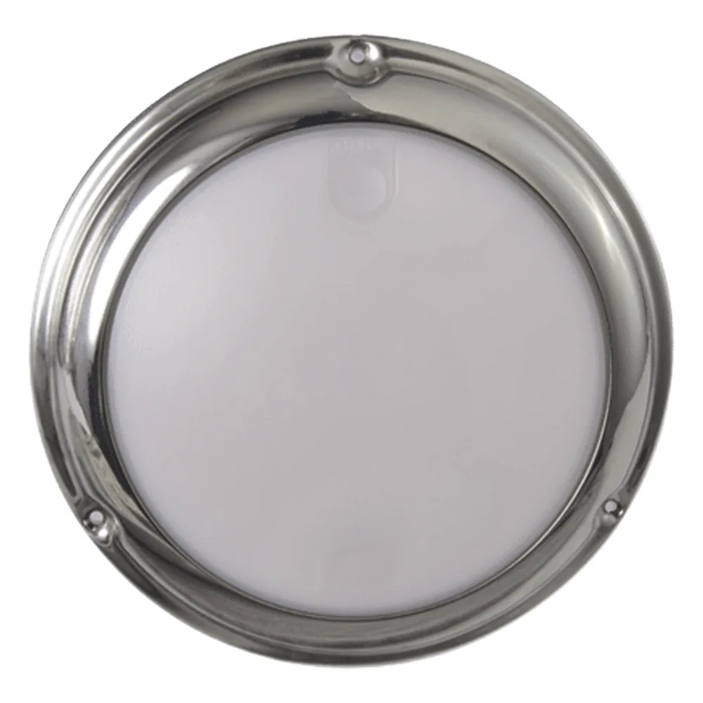 Luz led marina tipo domo con activación táctil, emite luz de color blanco y azul de 244 lúmenes, para uso exterior e interior, fabricado bajo norma de protección IP68.