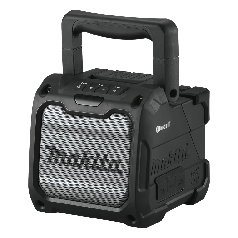 Bocina Negra Bluetooth con entrada USB, Auxiliar y Cargador, Funciona con Batería LXT de 18V o CXT de 12v (no inluidas)