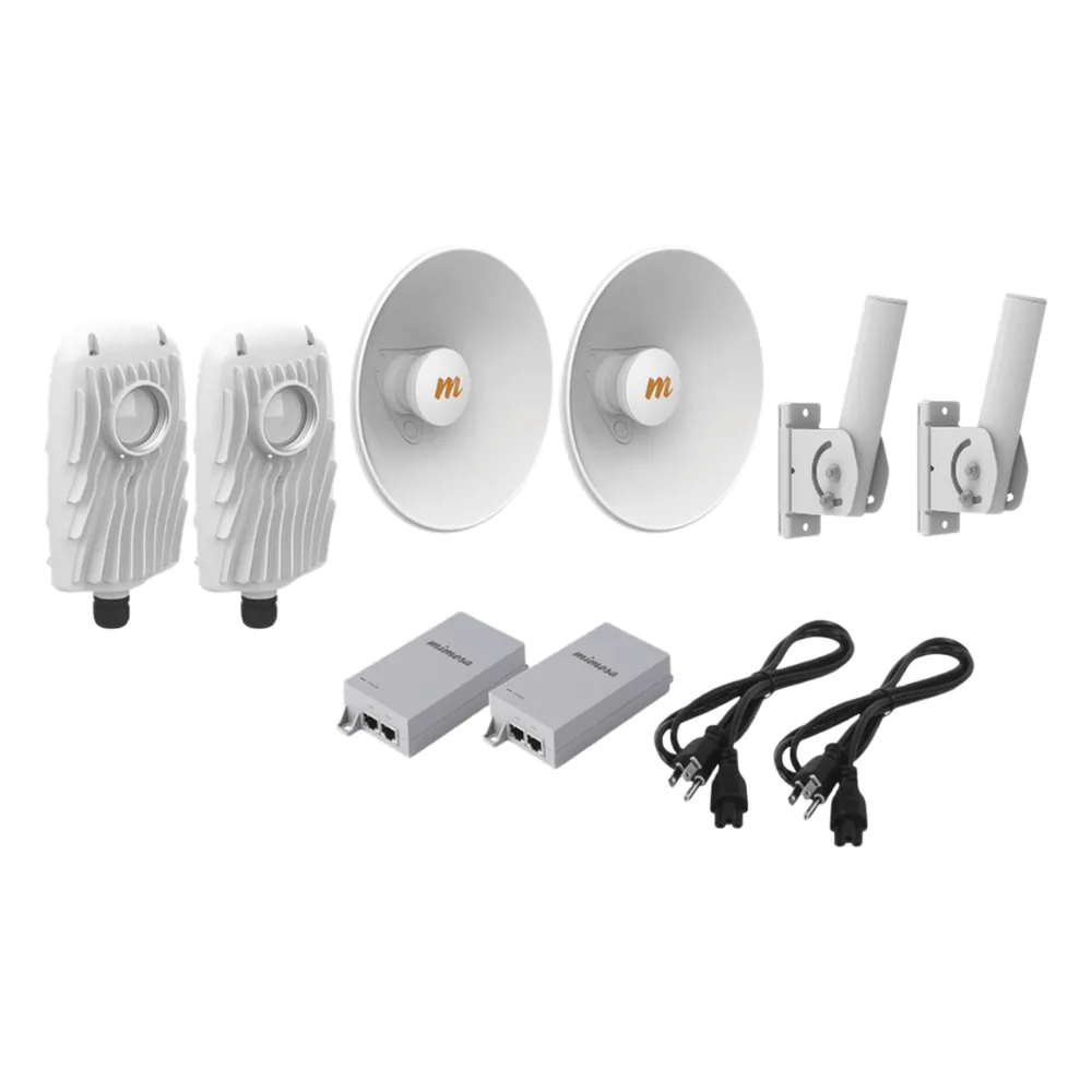 Kit de 2 radios B5X con kit de antenas de (25 dBi), rango de frecuencia extendida (4.9 a 6.4 GHz), incluye inyector POE, cable de alimentación y 2 FLEXIMOUNT-XL para alineación, distancia de hasta 10 km