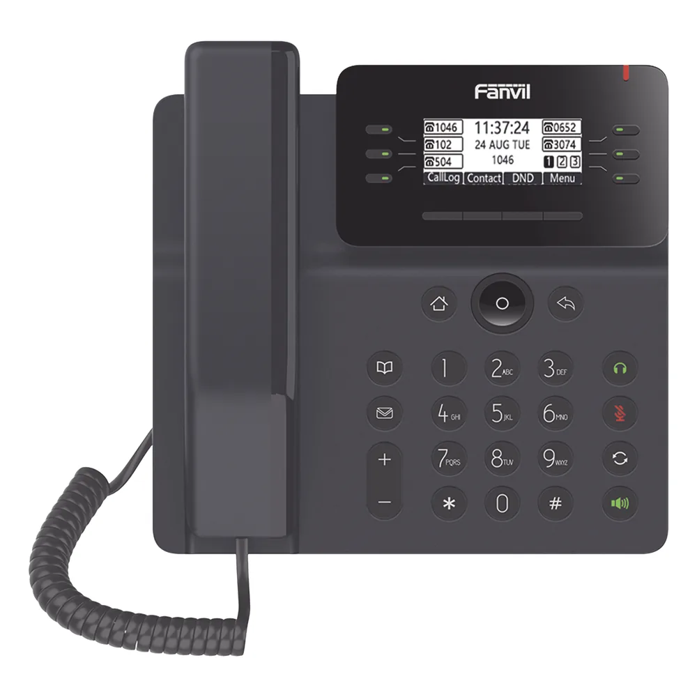 Teléfono IP Empresarial Esencial para 6 líneas SIP, pantalla grafica matriz de puntos, PoE, puertos Gigabit, conferencia local de 6 vías.