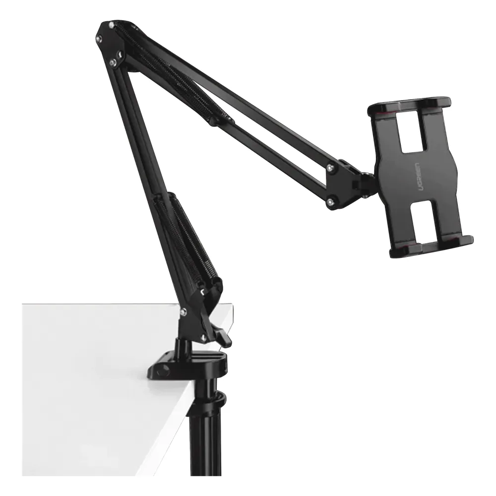 Soporte para Tableta con Brazo tipo Perezoso / Brazo Ajustable y Cabezal de 360° / 3 Perillas de Ajuste / Soporta dispositivos de 4'' a 12.9'' de hasta 1.5 KG / ABS + Metal de Alta Calidad.