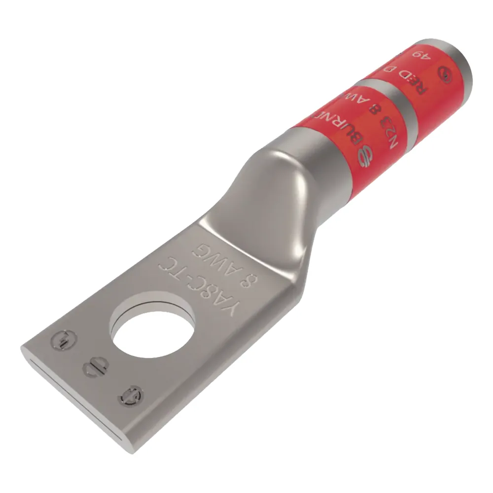 Zapata Terminal de Compresión BURNDY para Tornillo de 1/4" y Calibre 8 AWG / Barril Largo.