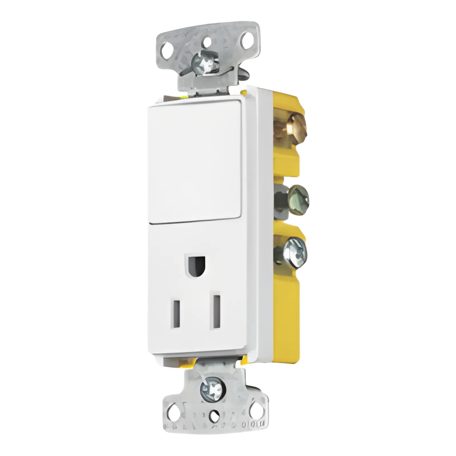 Combinación de Contacto y Apagador Decorador 15A 125V/ Color Blanco.