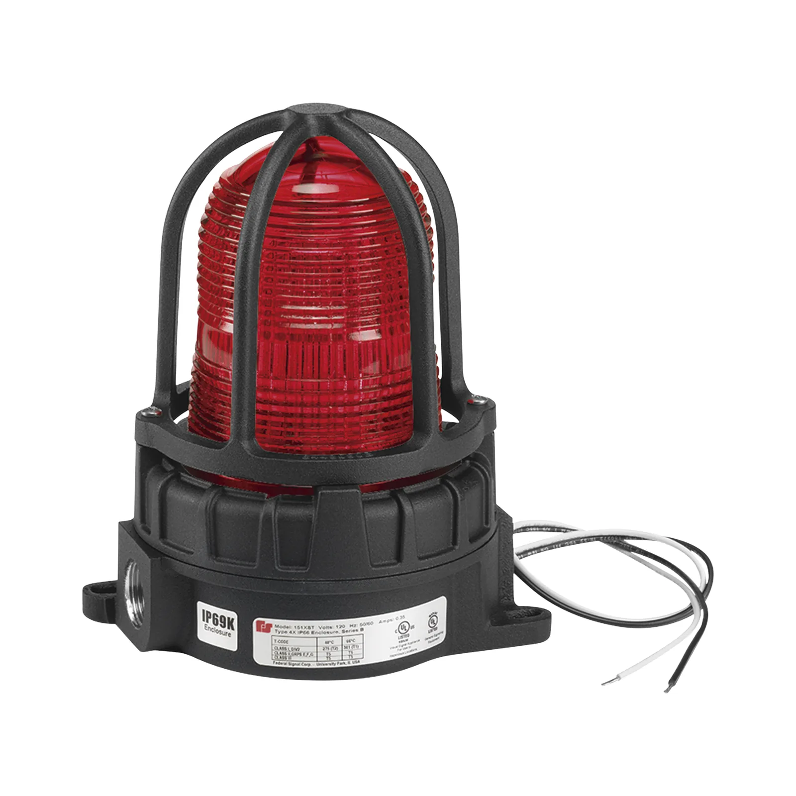 Luz de Advertencia LED Industrial / Rojo / 120-240 VCA / Montaje en Superficie o Tubo 3/4 in / IP66 Tipo 4X / 50,000 h / Ubicaciones Peligrosas