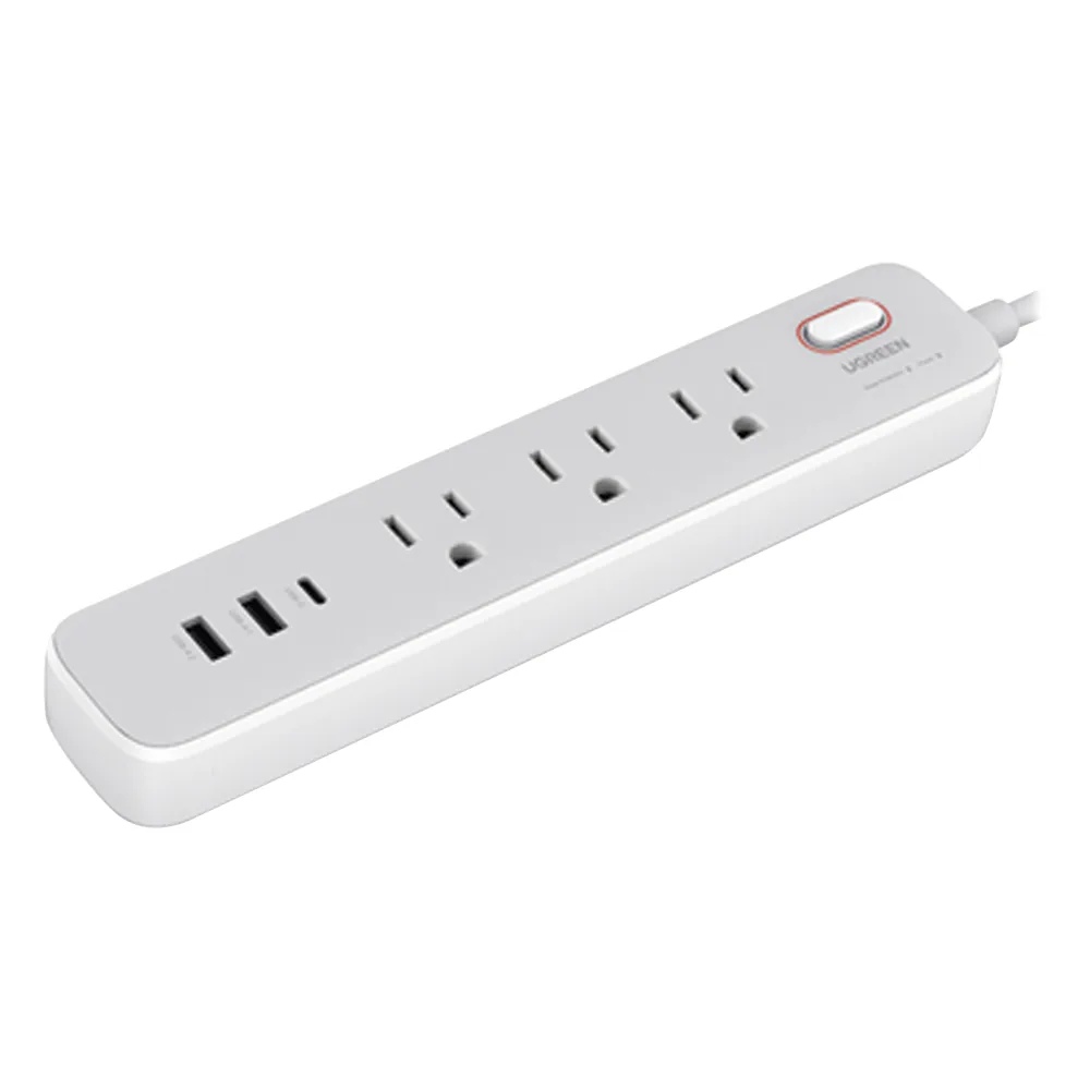 Regleta de Alimentación 30W 2 USB-A + 1 USB-C + 3 Salidas AC / Carga de Alta Velocidad / Salida USB-C PD de 30W (GaN) / Salidas AC Tipo B / Protección Contra Sobretensiones / 6 en 1