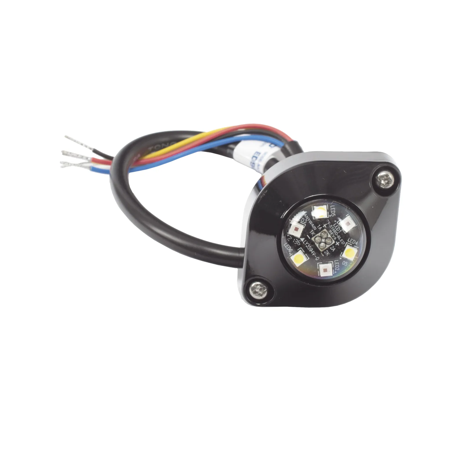 Estrobo Oculto de 6 LED, Rojo/Azul, Lente Transparente, Bisel Negro