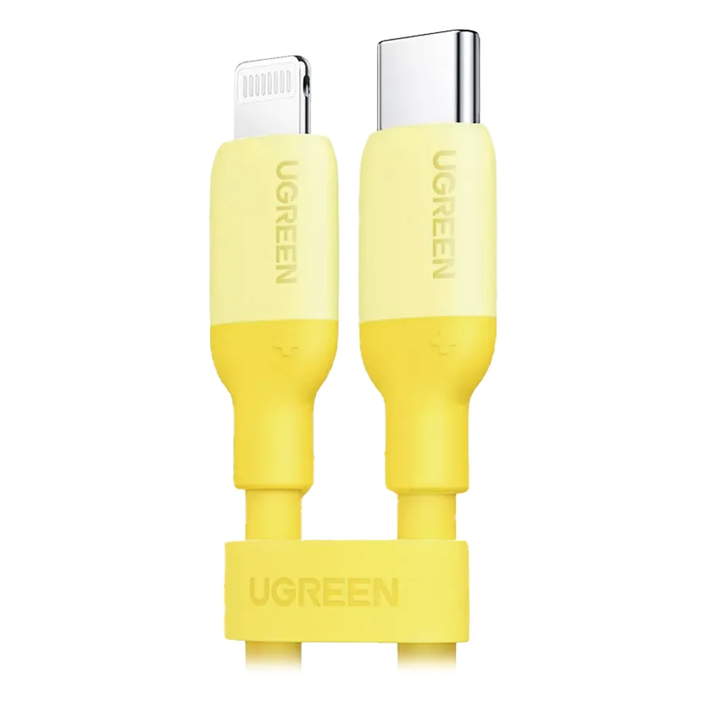 Cable USB-C a Lightning / Certificado MFi / 1 Metro / Adecuado para iPhone, iPad, iPod / Carga Rápida PD 20W / Sincronización de Datos de hasta 480 Mbps / Goma de Silicona y TPE. / Suave al Tacto / Color Yellow