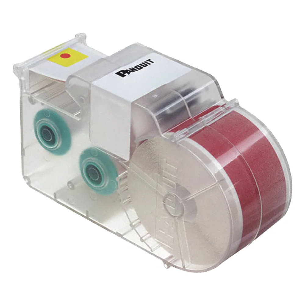 Casete de Etiquetas de Vinilo de Cinta Continua, Color Blanco Sobre Rojo, Uso Interior/Exterior, 25.4 mm de Ancho x 7.6 Metros de Largo (24.93 Pies)