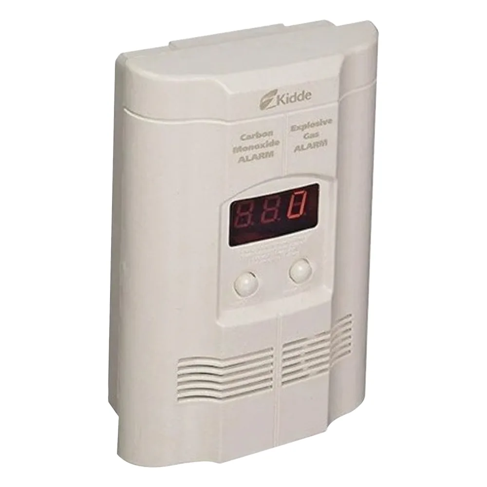 Detector combinado de monóxido de carbono y gas explosivo (metano/propano), conexión directa a 120 Vca con respaldo de pila de 9V, paquete de 2 piezas