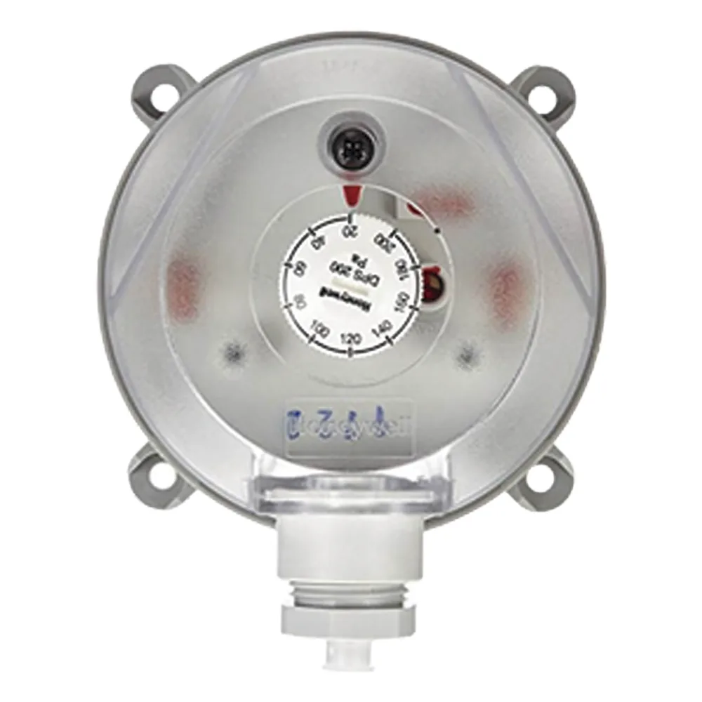 Presostato diferencial de presión ajustable para aire, montaje en ducto, rango 40-400 Pa, para monitoreo de filtros y ventiladores HVAC