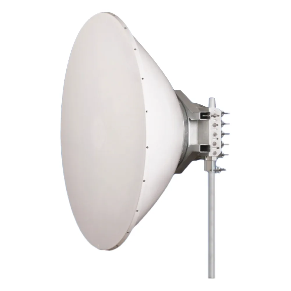 Antena direccional Alto Rendimiento / Parábola profunda para mayor aislamiento al ruido /6 ft / 4.9 a 6.4 GHz / / Ganancia de 38 dBi / Soporte de acero inoxidable / Polaridad en 90 ° y 45 ° / Incluye montaje.
