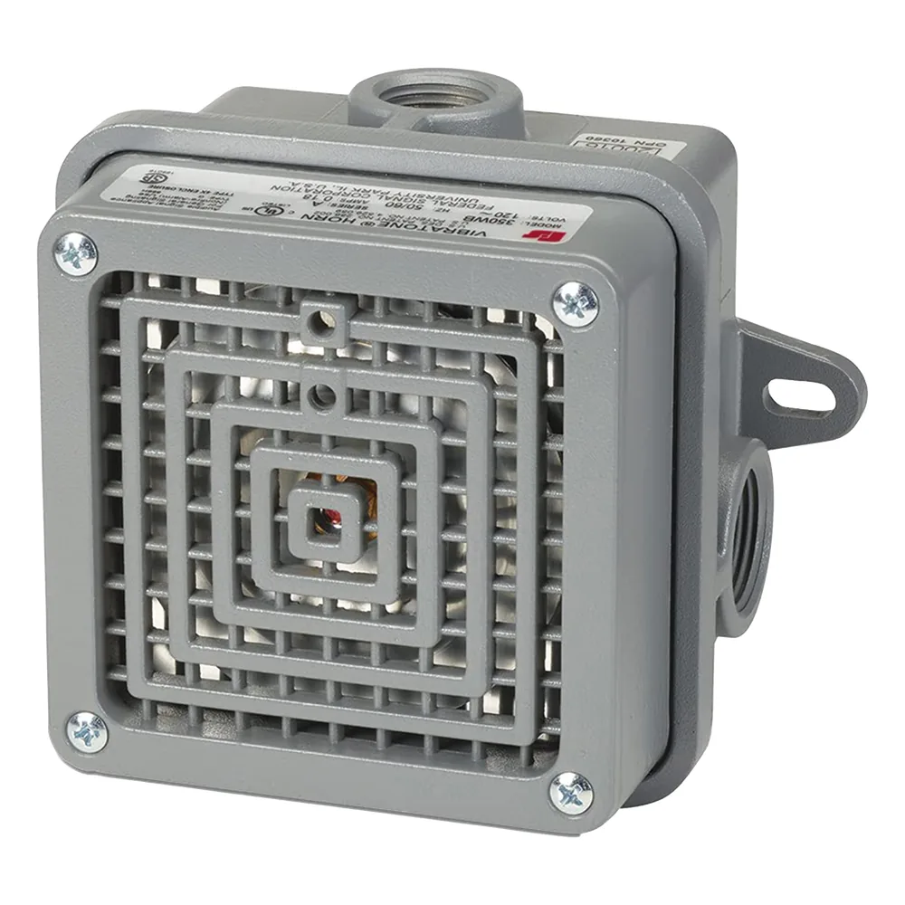 Bocina Industrial Vibratone / Modelo 350WB / 120-240 VAC / 100 dB / 50/60 Hz / NPT 3/4-14 y 1/2-14 / Instalación en Interiores y Exteriores