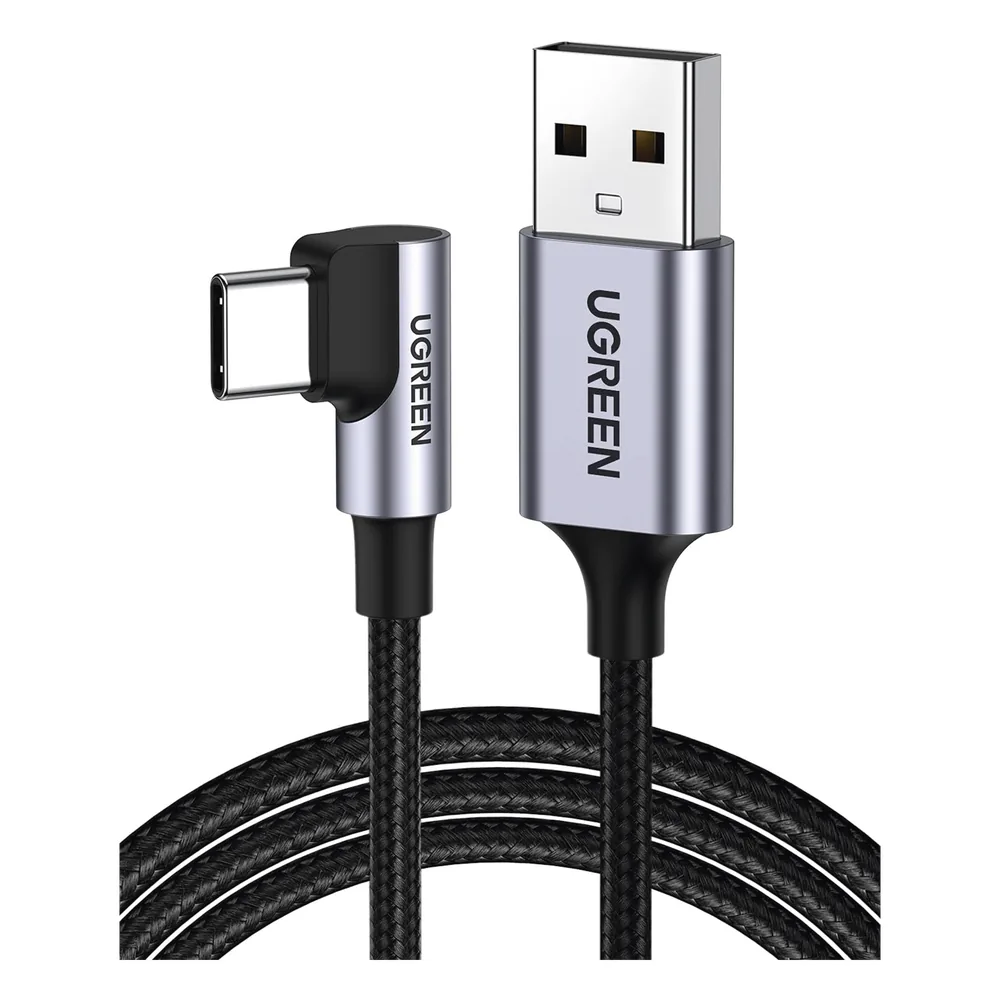 Cable USB-A a USB-C | 2 Metros (6.56 Pies) | Conector con Ángulo Recto de 90° | Carga Rápida de hasta 60W | 480 Mbps | PD3.0 | QC /3.0/2.0 | FPC | AFC | Protección Integrada | Caja de Aluminio | Nylon Trenzado | Color Negro