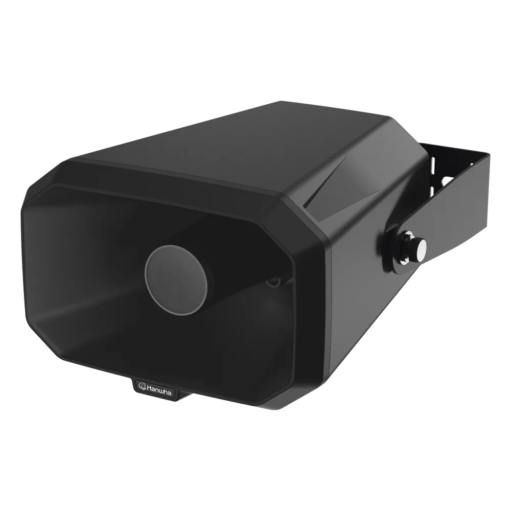 Altavoz IP Tipo Corneta / 10W / PoE+ / E/S de Alarma / Para integración con sistema Hanwha / IP66 / SIP, IPv4, HTTP, DNS, NTP, TCP, UDP, ARP.