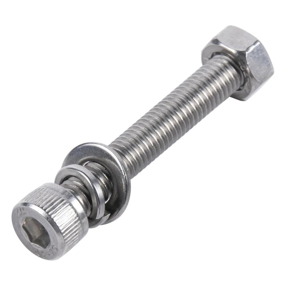 Tornillo Allen Milimétrico de Acero Inoxidable M8-1.25 x 30/ Incluye Tuerca, Arandela Plana y Arandela Presión / Para Montajes de Módulos Solares / Bolsa con 6 piezas.