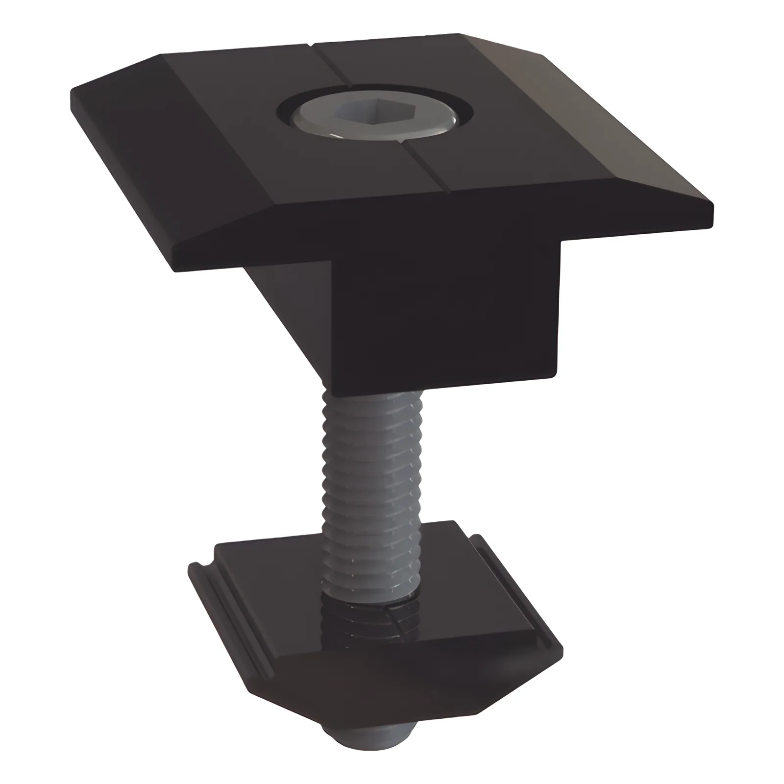 Sujetador Intermedio 30 mm para montaje de paneles solares en riel 5 Y 8 con anodizado negro