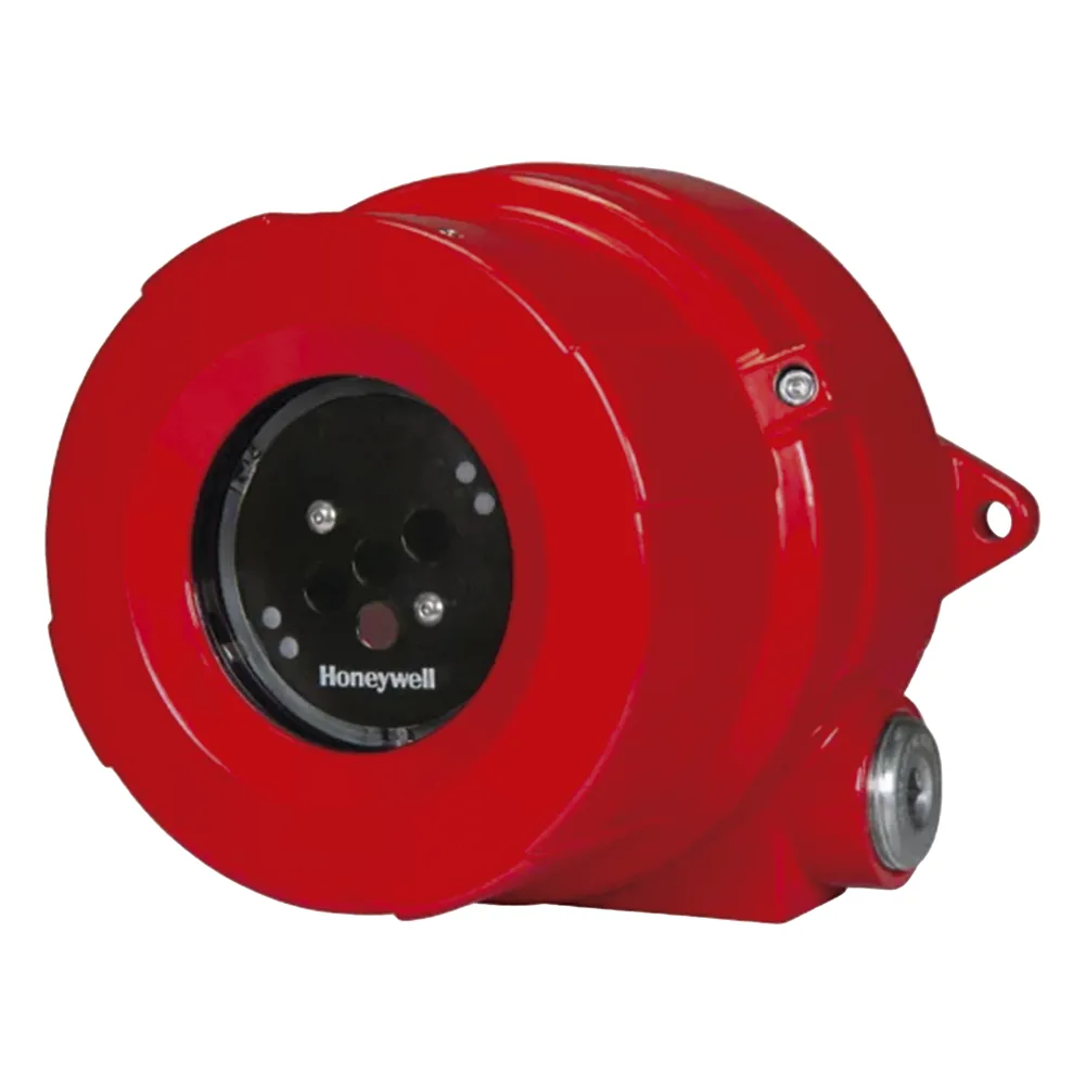 Detector de flama industrial triple infrarrojo (IR3), visión de 90°, alcance configurable 15-60 m, salidas 4-20 mA, relés, HART y Modbus