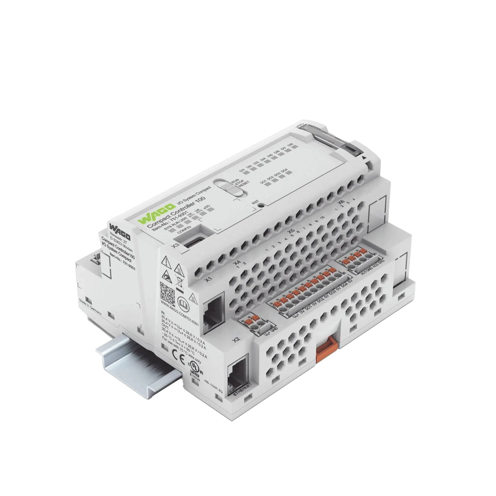 Controlador Compacto PLC / 8DI 4DO 2AI 2NI / Cortex A7 650 MHz / 512 MB RAM / 2x Ethernet / CODESYS V3.5 / Node-RED / Python / C++ / Docker / IEC 61131-3 / Real-time Linux